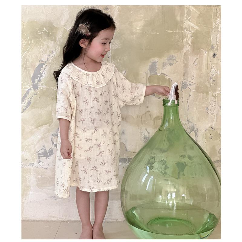Girls Princess Style Thin 100 Percent Cotton Nightdress Kids Summer Sleepwear Home Clothing