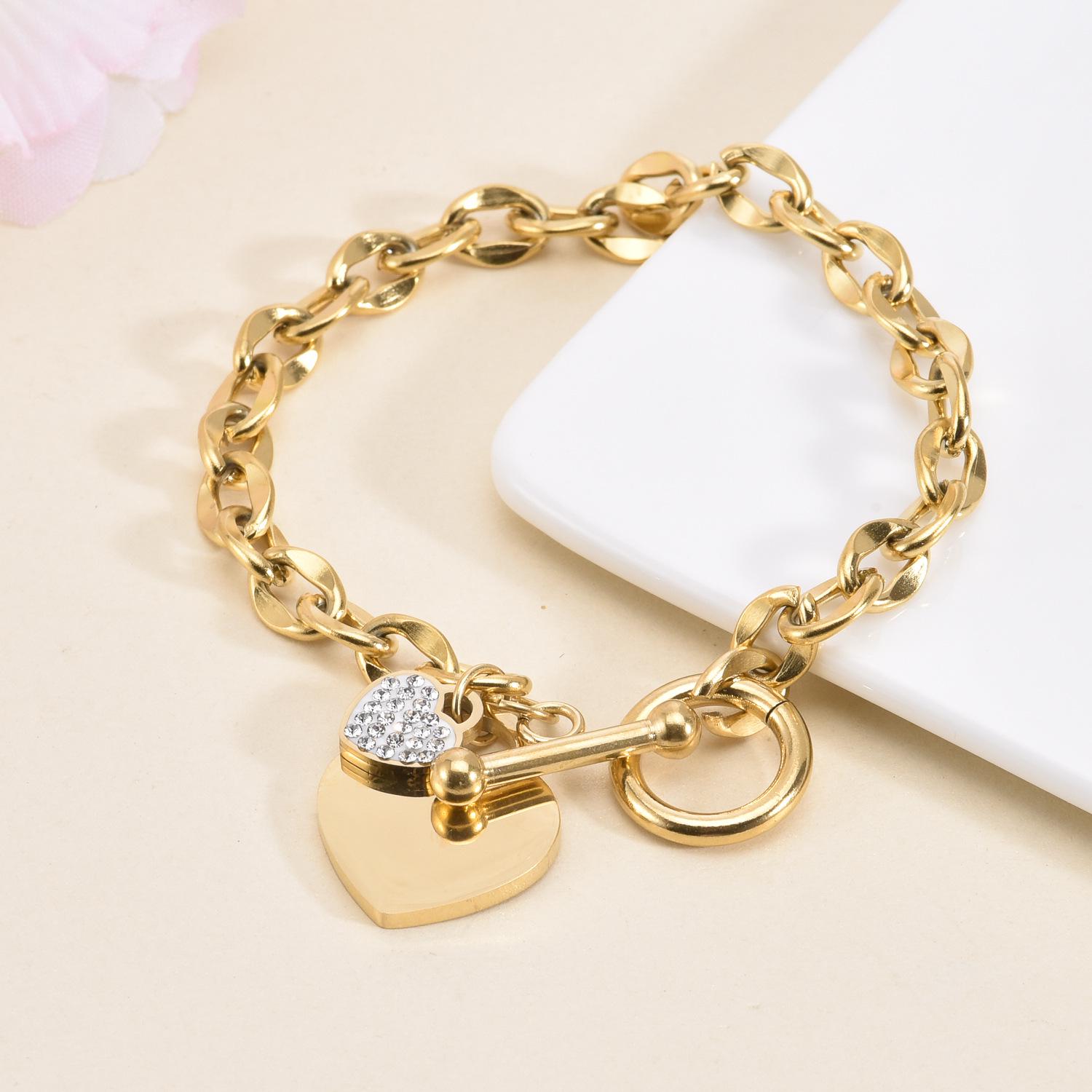 Personalized Stainless Steel Bracelet with Titanium OT Buckle and Heart Charm
