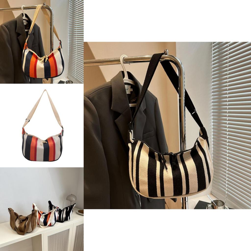 Fashionable Casual Striped Canvas Shoulder Bag For Everyday Use With Ample Space