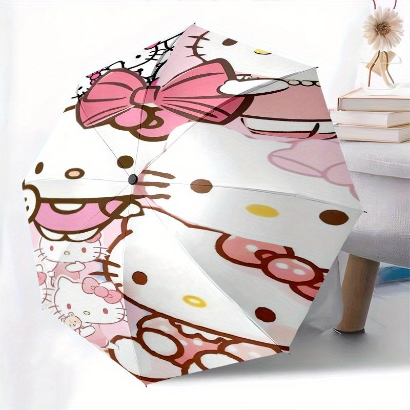 Hello Kitty,Bow Automatic Folding Umbrella-Simple 8-Rib Design, Bright Cartoon Pattern, Durable Iron Frame, Suitable For Travel, Outdoor, Be