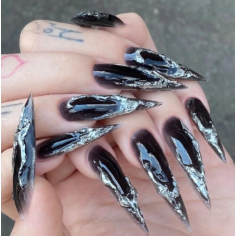 24Pcs Long Pointed Thorn Gradient Press On Nails High Quality Edgy False Nails Perfect Gift For Girls And Friends
