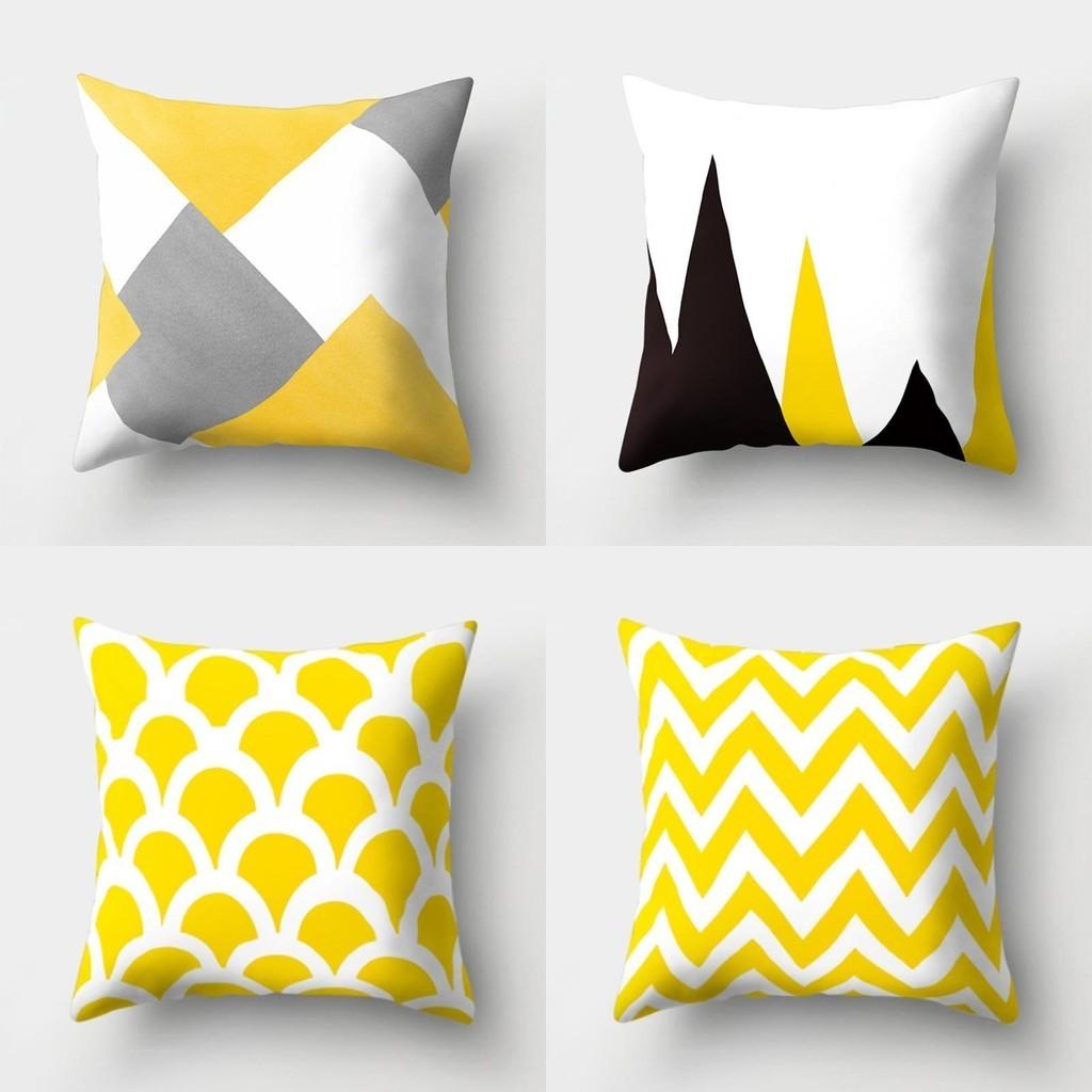 Yellow Geometric Cushion Cover For Home Sofa Decoration 18 Inch