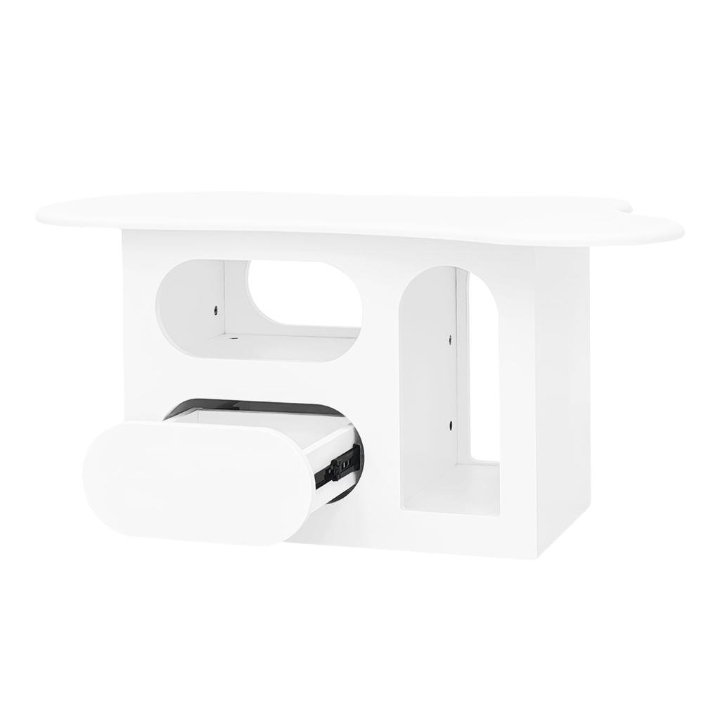 Coffee Table, Cloud-shaped Tabletop with Curved Drawers and Open Storage Compartments, for Living Room