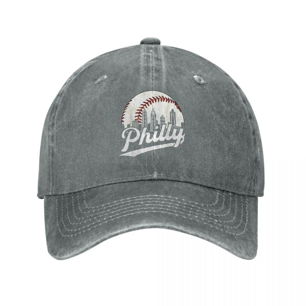 Distressed Philly Baseball Lovers Unisex Style Baseball Cap Vintage Phillies Denim Caps Hat Vintage Outdoor Activities Sun Cap