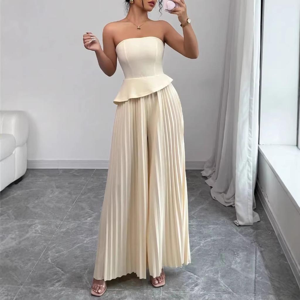 Ropa de mujer europea y americana comercio exterior transfronterizo verano 2026 nuevo top de tubo fino simple tendencia elegante mono falda pantalón de pierna ancha