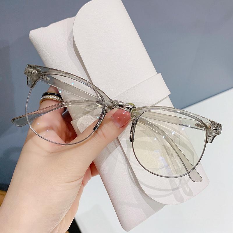 Vintage Style Unisex Non-Prescription Blue Light Blocking Glasses, Semi-Rimless, Durable PC Frame, with Clear PC Lenses