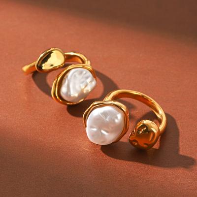 Unique Pearl Gold Ring Light Luxury High-end Open Ring Women's Non-fading Niche Hand Jewelry Wholesale