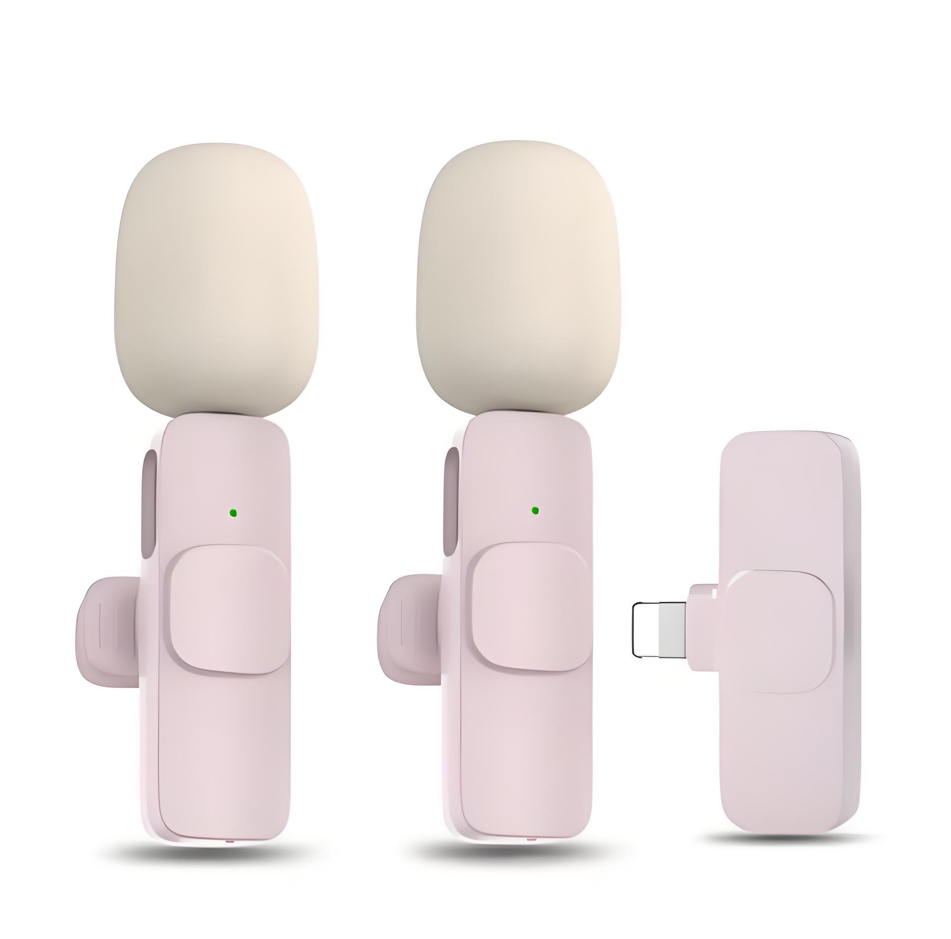 

Беспроводной петличный микрофон 1 аудиоприемник + 2 микрофона Запись аудио-видео игр Микрофон для живого телефона в блоге Type-C Plug-and-Play для IPhone Android For ios розовый