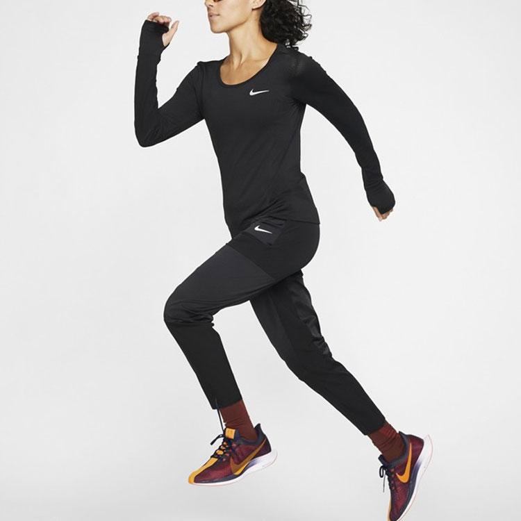 Nike Solid Color Crew Neck Pullover With Brand Logo Print Long Sleeve T-Shirt Women Tops Black BV3919-010