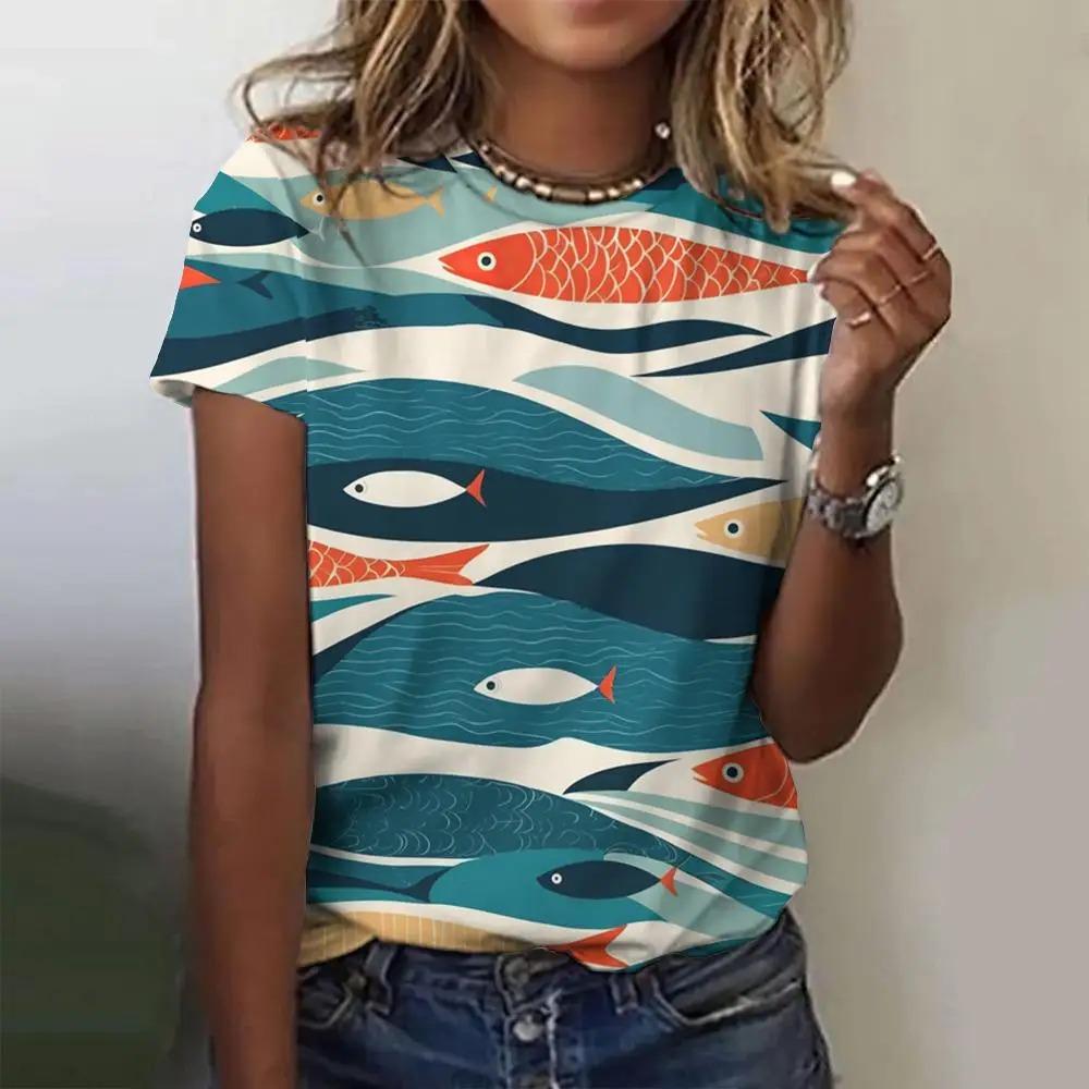 Women Summer Fashion Casual Short Sleeved Plus Size Cat Print T-shirt Casual Round Neck T-shirt Quick Drying and Breathable