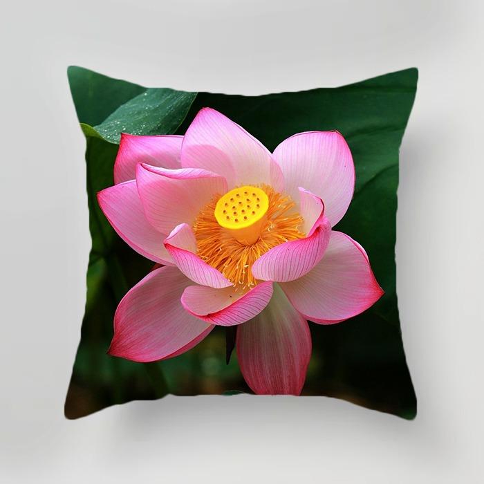 Plant Flower Lotus Pattern Decorative Pillowcase Living Room Bedroom Square Cushion Pillowcase