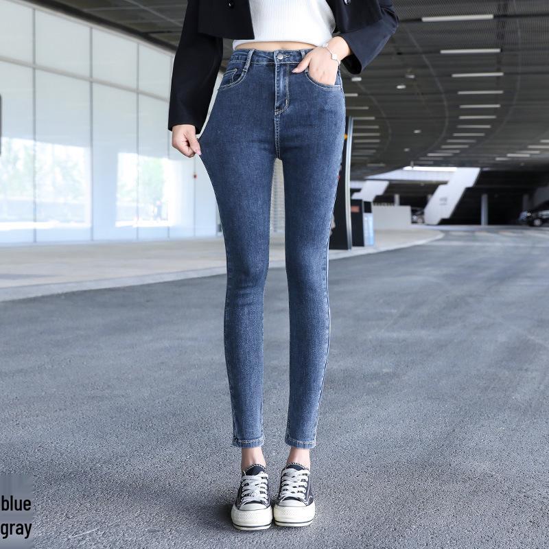 High-Waisted Plus-Size Slim Fit Light Denim Women's Pencil Pants - 2021 Spring/Autumn Collection