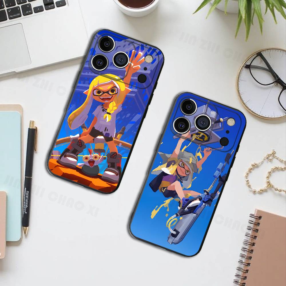 Game S-Splatoon Black Phone Case For IPhone 17 16 15 14 13 12 13 12 11 Pro Max Plus XS XR Silicone Soft Back Cover