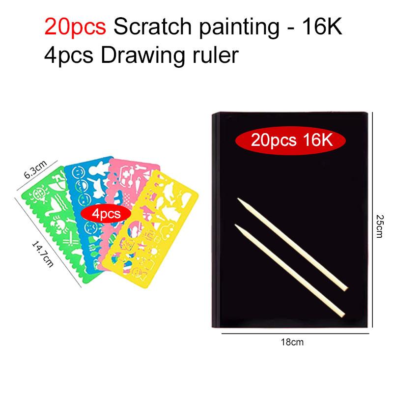 10/20/50pcs Colorful Scratch Paper Children Drawing Toys Drawing Template Ruler DIY Painting Toy For Kids Birthday Gifts TMZ