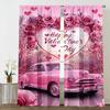 Set aus 2 Puderblumen Retro Auto Valentinstag Vorhänge Süßer Stil Schlafzimmer Wohnzimmer Stangentasche Dekoration Verdunkelnd Hergestellt Polyester Fensterfläche