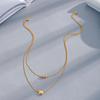 Double Moon Pendant Necklace Women's 18k Gold Plated Niche Design Round Beads 3 Round Beads Stainless Steel Necklace Tide