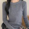 Solid Color Slim Minimalist Top Women Knit Sweater Spring Korean Style Elegant Base Layer Long Sleeve Slimming Shirt