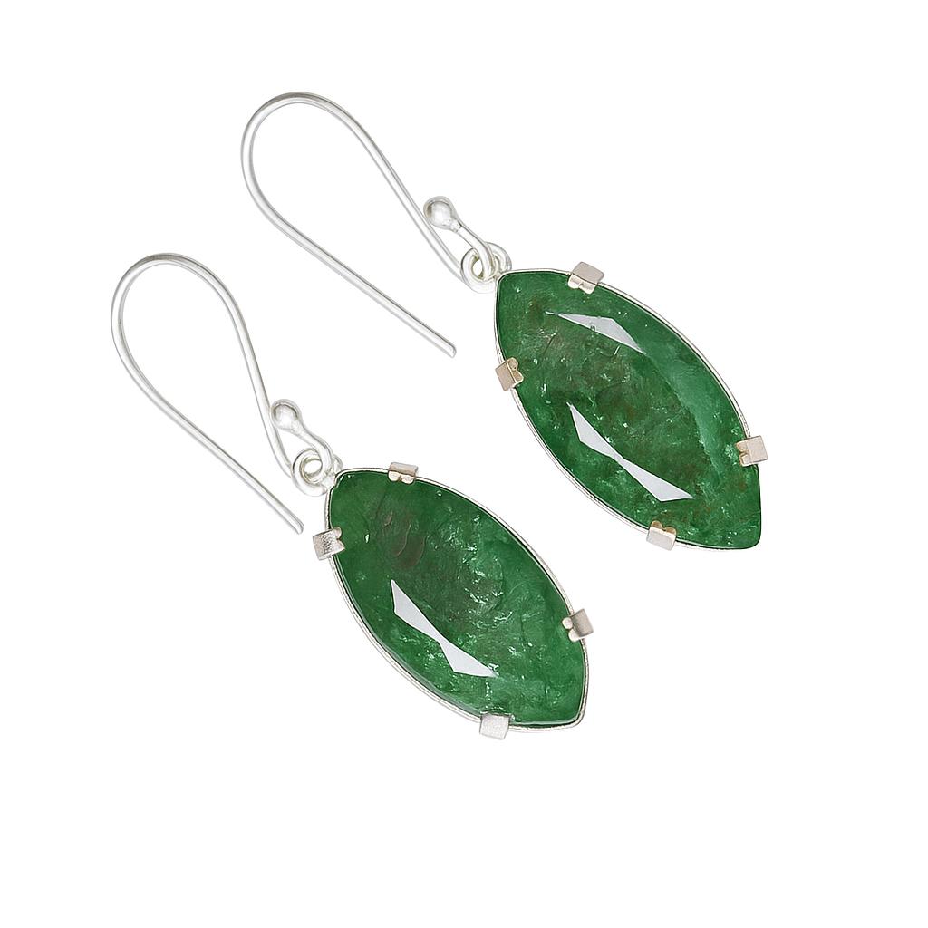 925 Sterling Silver CERTIFIED 64 Ct Natural Marquise Cut Green Emerald Earring AI-144-NS