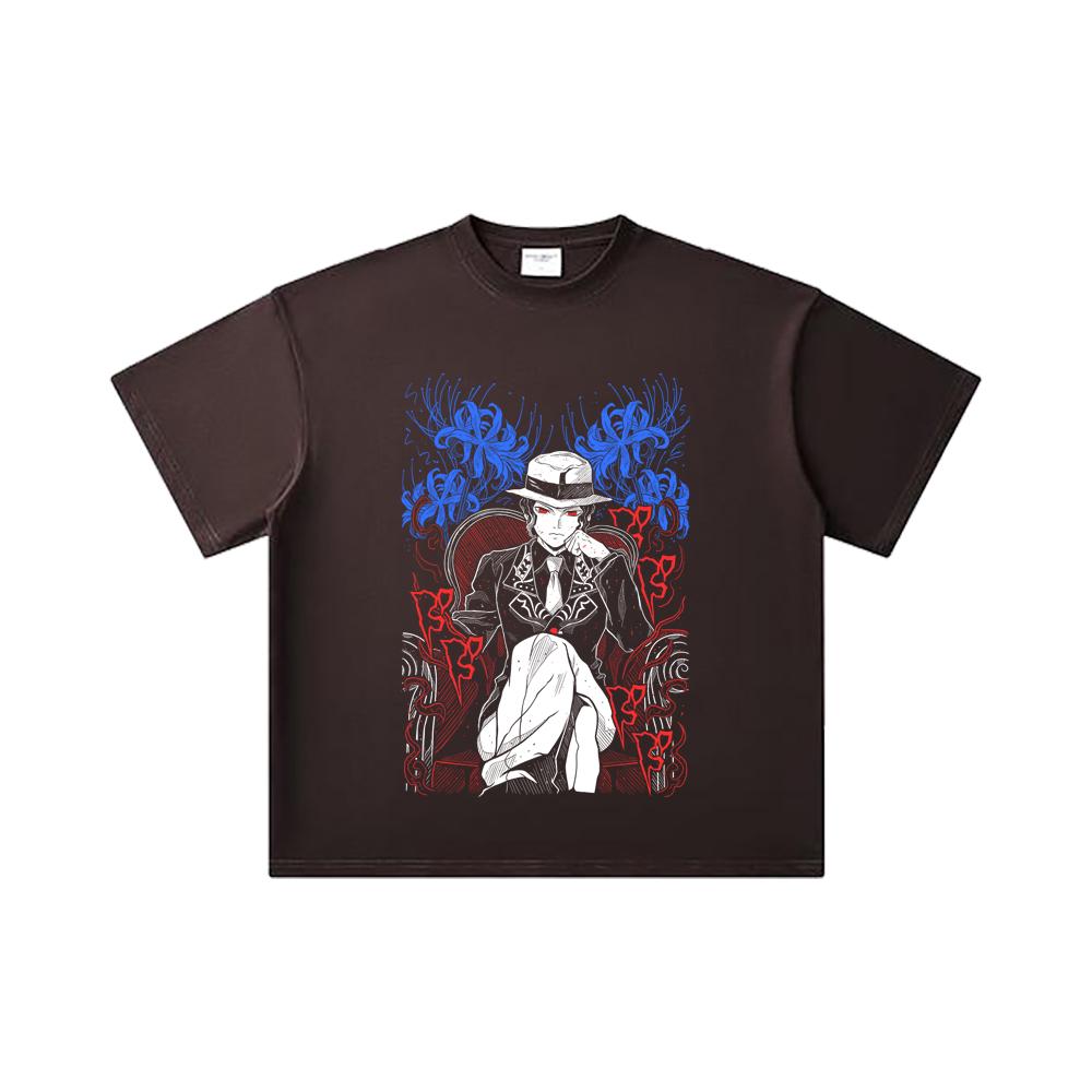 260 GSM Double Yarn 32 Count 100% Cotton Demon Slayer V38 Muzan Print Unisex Heavy Cotton T Shirt