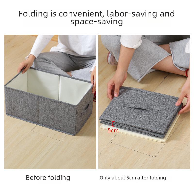 Large Cotton-Linen Foldable Storage Box with Lid for Desktop or Wardrobe Organization