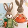 Easter Bunny Figurine Holding Flower Basket and Carrot Creative Cute Rabbit Statue Spring Farmhouse Home Table Decor Ornament