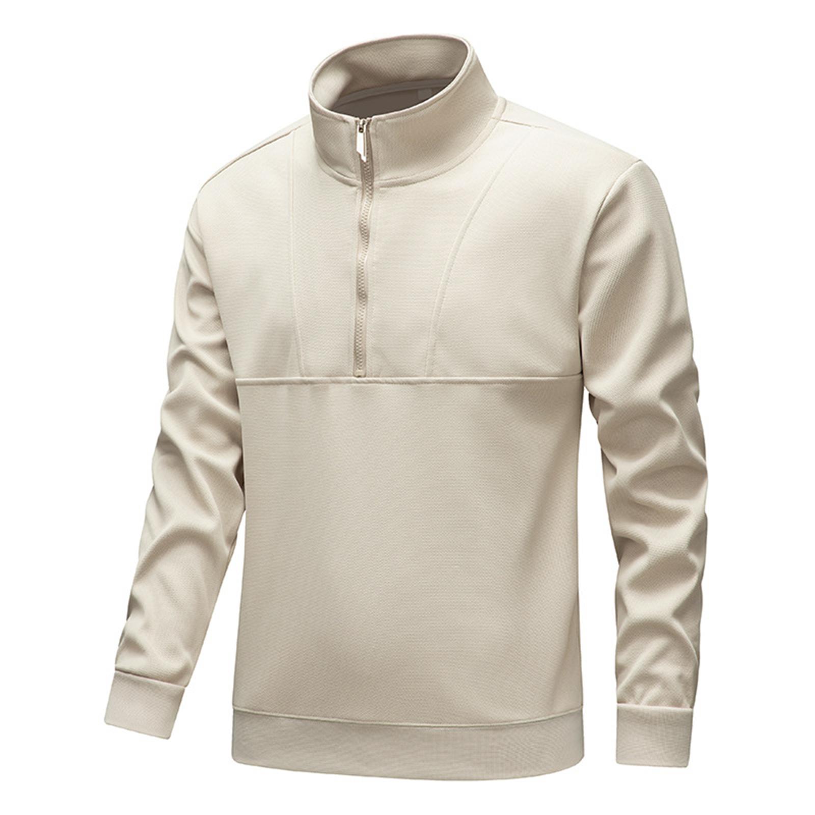 

Мужской однотонный пуловер с воротником-стойкой на молнии до середины, с длинными рукавами, повседневный, спортивный, облегающий топ XL хаки