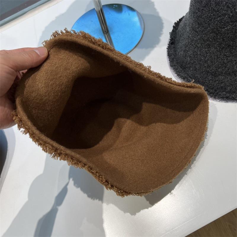 

Double-sided wool hat women s new autumn and winter versatile rough edge solid color bucket hat showing face small woolen basin hat M（56-58cm） бордовий