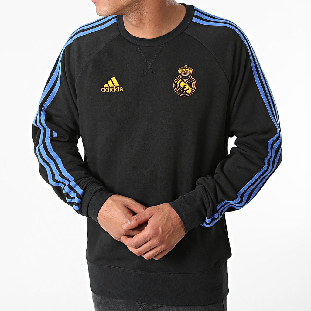 Adidas Real Madrid Crest Soccer Crew Neck Sweatshirt Men Tops Black GU9706