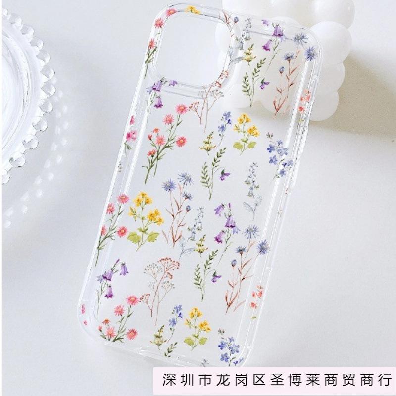Color Flowers and Plants Are Suitable for Apple 16promax Mobile Phone Case 15plus Europe and America 14 Personality 13 Airbag 12 Transparent 11