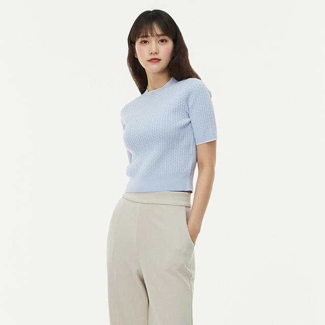 LAP Cable Knit Round Short Sleeve Knit Aq1Kh281
