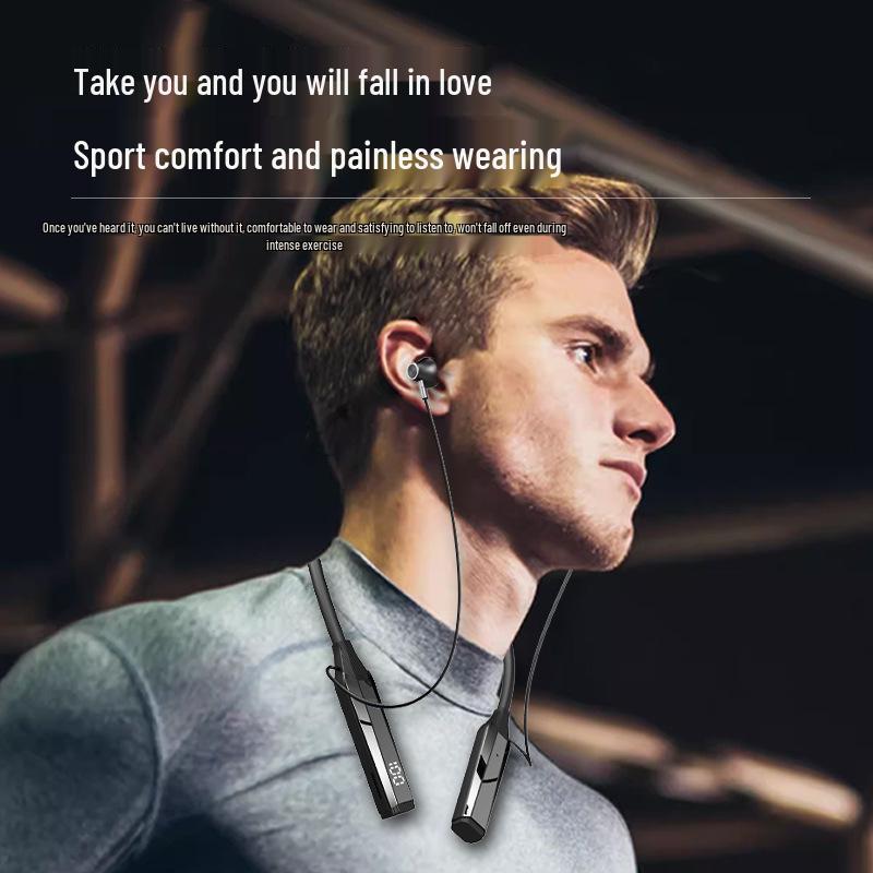 Bluetooth Neckband Headphones with Card Slot, Digital Display, Removable Battery, Universal Compatibility