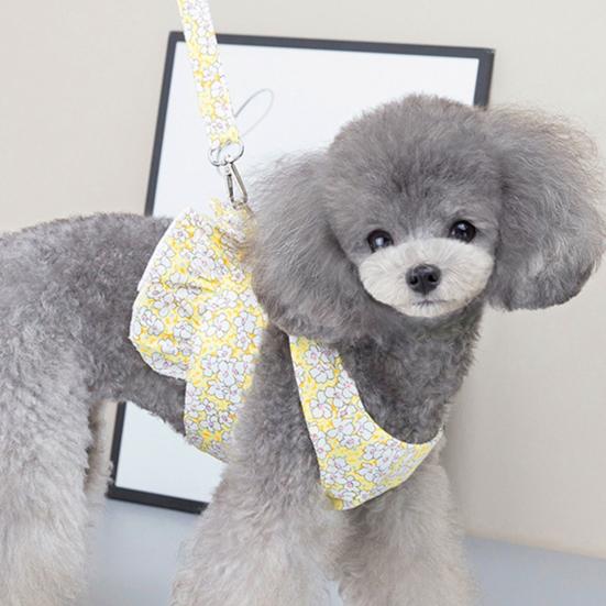 Yousheng Pet Dress Breathable Ruffle Trim Polyester Fashion Bowknot Floral Printing Puppy Dress Harness for Outdoors