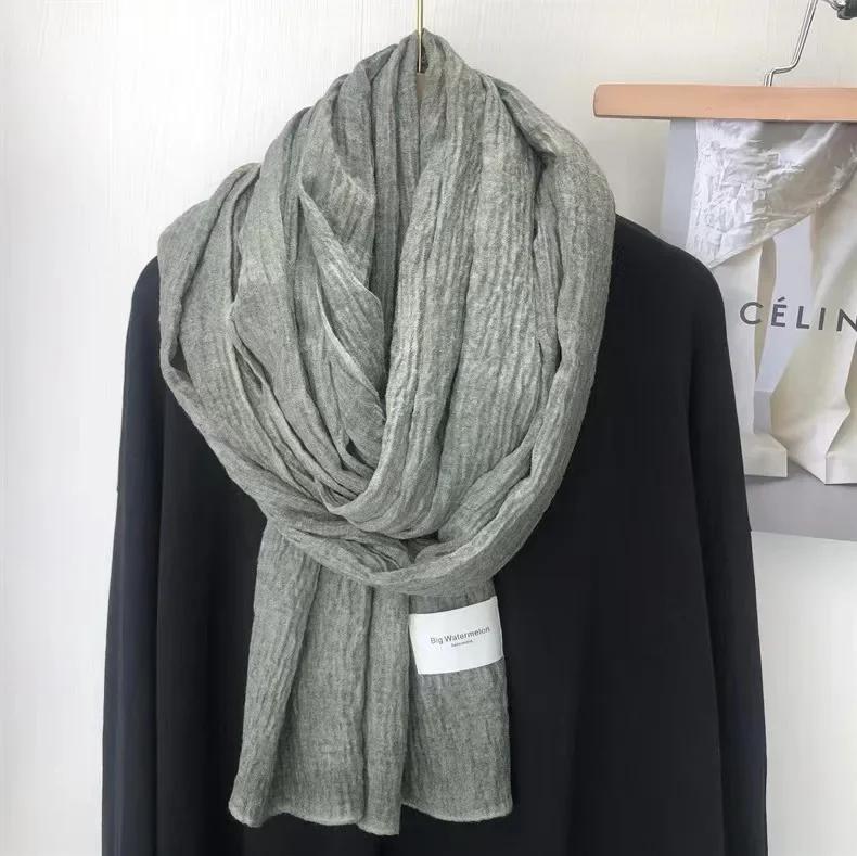 Super Soft and Plain Cotton and Linen Scarf for Women In Autumn and Winter Thin and Artistic Style Retro Warm Shawl Solid Color