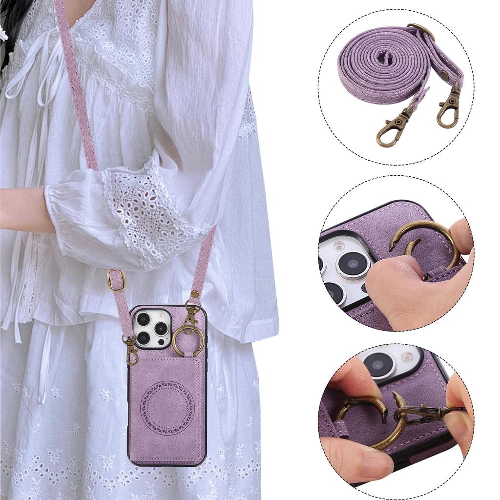 Ring Crossbody Wallet Card Holder Slot Phone Case for IPhone 16E 16 15 14 13 12 11 Pro Max X XS XR 7 8 Plus Car Magnetic Cover