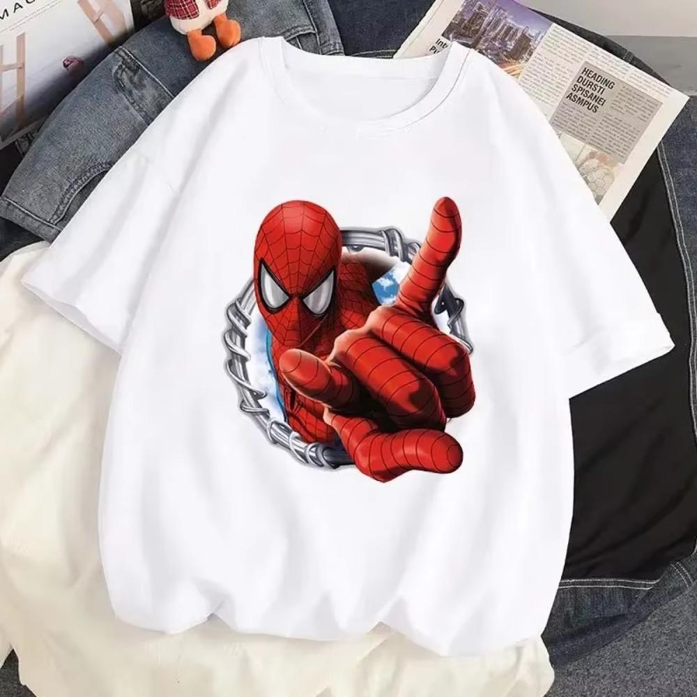 Summer Cartoon Printed T-shirt Spider-Man Pattern T-shirt Women's Casual Round Neck T-shirt Harajuku Streetwear Tops