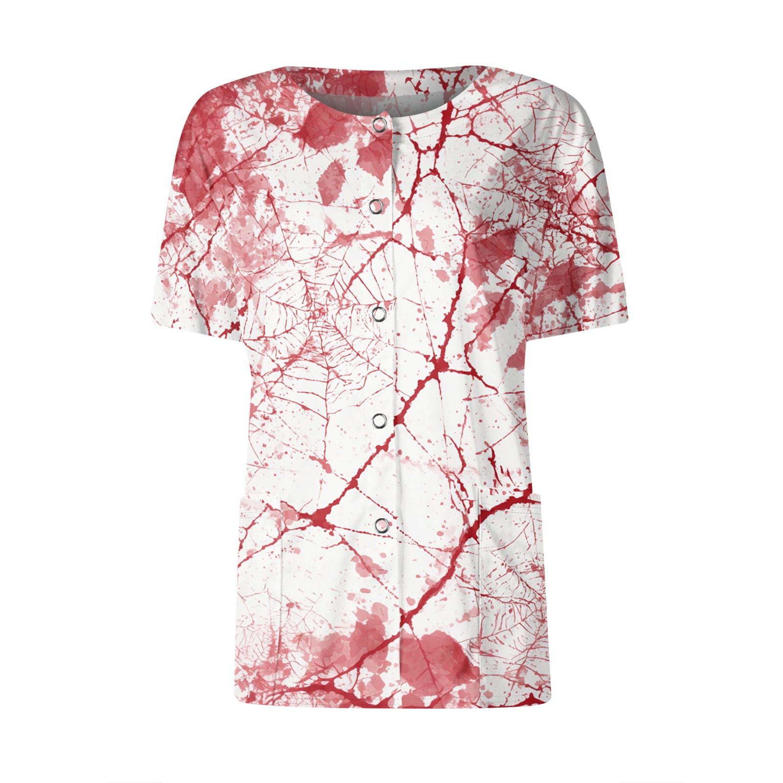 

Women s Short Sleeved Patterned Pockets, Work Print Stand Up Collar, Single Breasted Protective Clothing, Cardigan Jacket, Top XXXL Кіновар