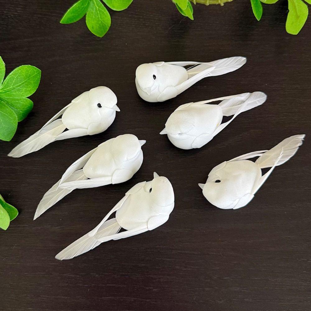 6PCS Foam Dove Artificial Birds DIY Accessories with Clips Simulation Red Birds Handicraft Photo Props Faux Foam Animal