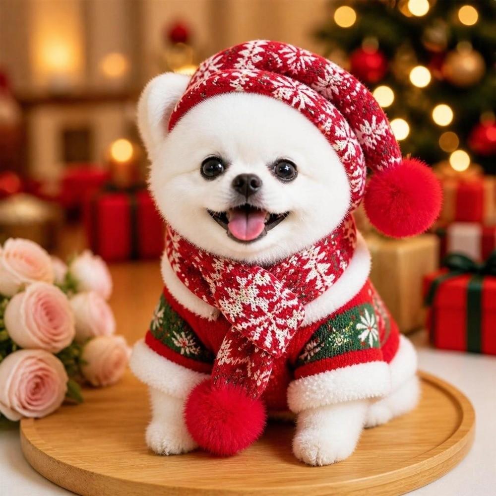 Christmas Pet Neck Warmer Winter Dog Bandana Scarf Cozy Dog Scarf Collar  for Small Dogs