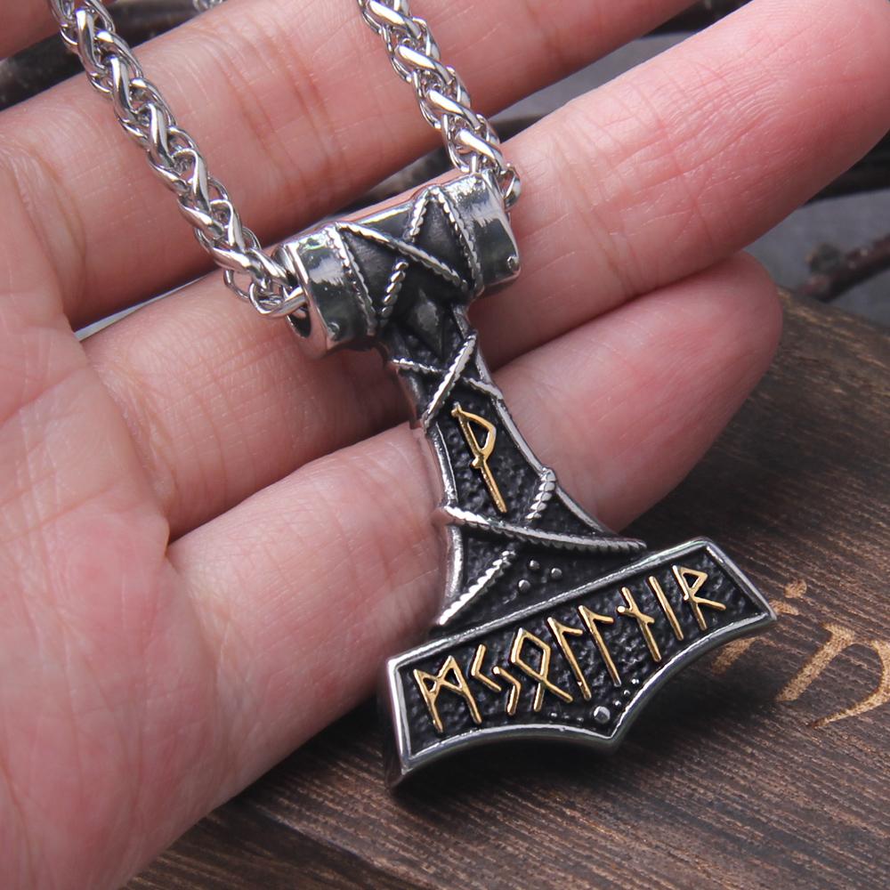 Подвеска-молот Тора из нержавеющей стали Viking Necklace для мужчин Огромный амулет Мьёльнир Скандинавские украшения 70cm