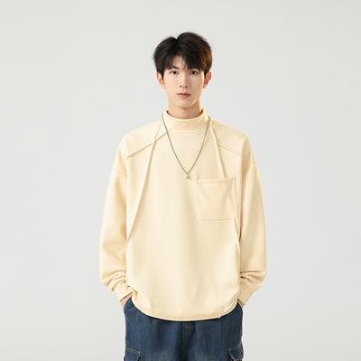 Crew Neck Sweater Men's Autumn and Winter Warm Semi-turtleneck Loose Casual Men's Long Sleeves