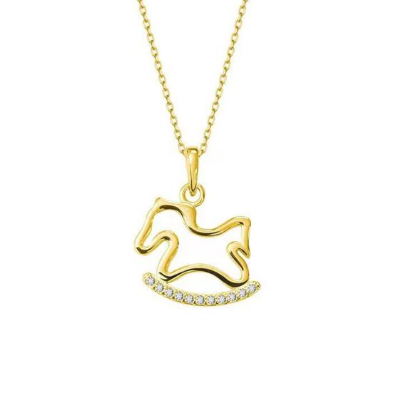 Rocking Horse Pendant Necklace Women Horse Charm Necklace Cute Rhinestone Rocking Horse Necklace Gift for Wife Girlfriend