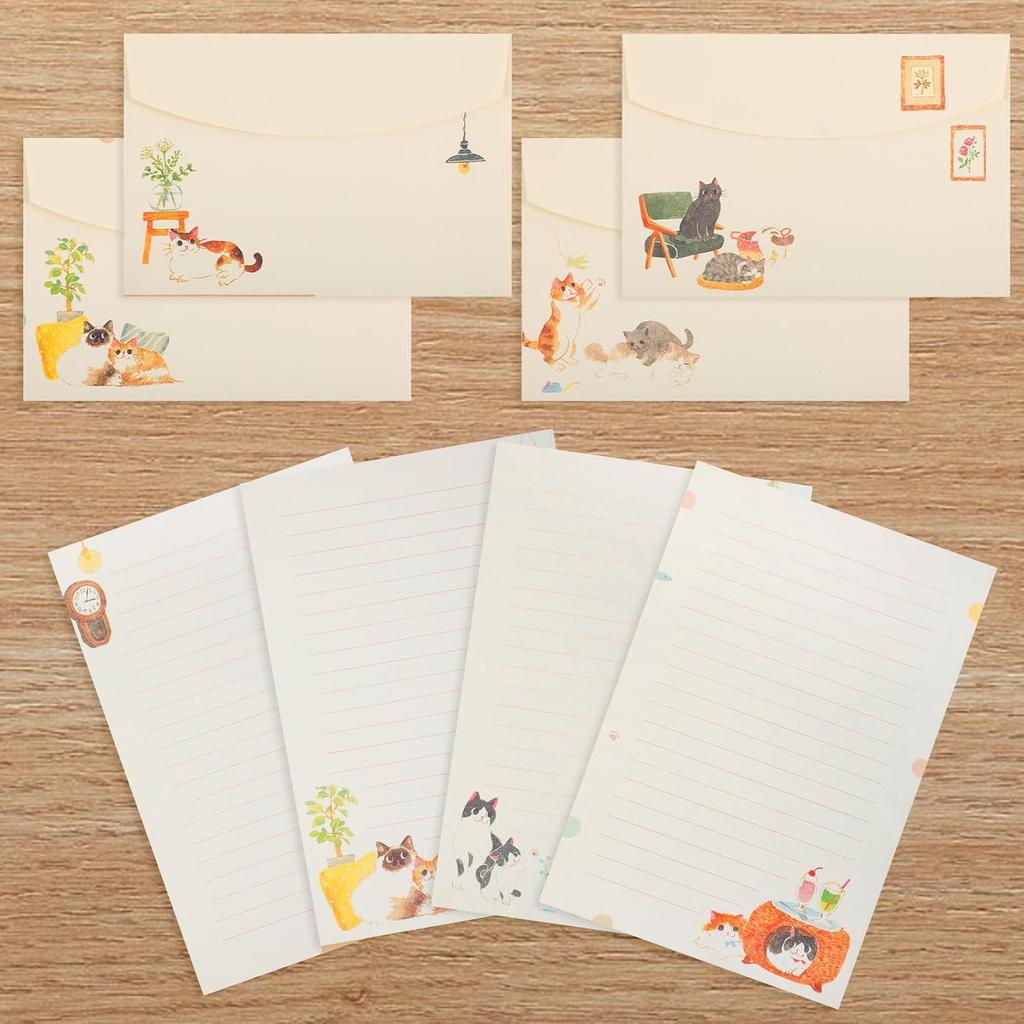 36 Pcs Cat Writing Paper and Envelopes Set, Warm Cute Cat Themed Stationary Set Kitten Design for Invitations Gift Decorations Holiday Party, 24