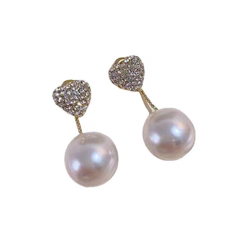 Pearl and Diamond Heart Earrings with Niche Silver Needle Studs, 2022 Trendy Design for Girls.