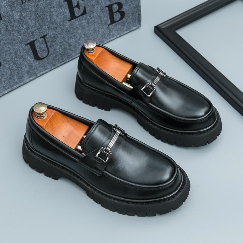 

Casual leather shoes men s four seasons sports black patent leather youth business wedding one pedal heightening work loafer men s shoes 46