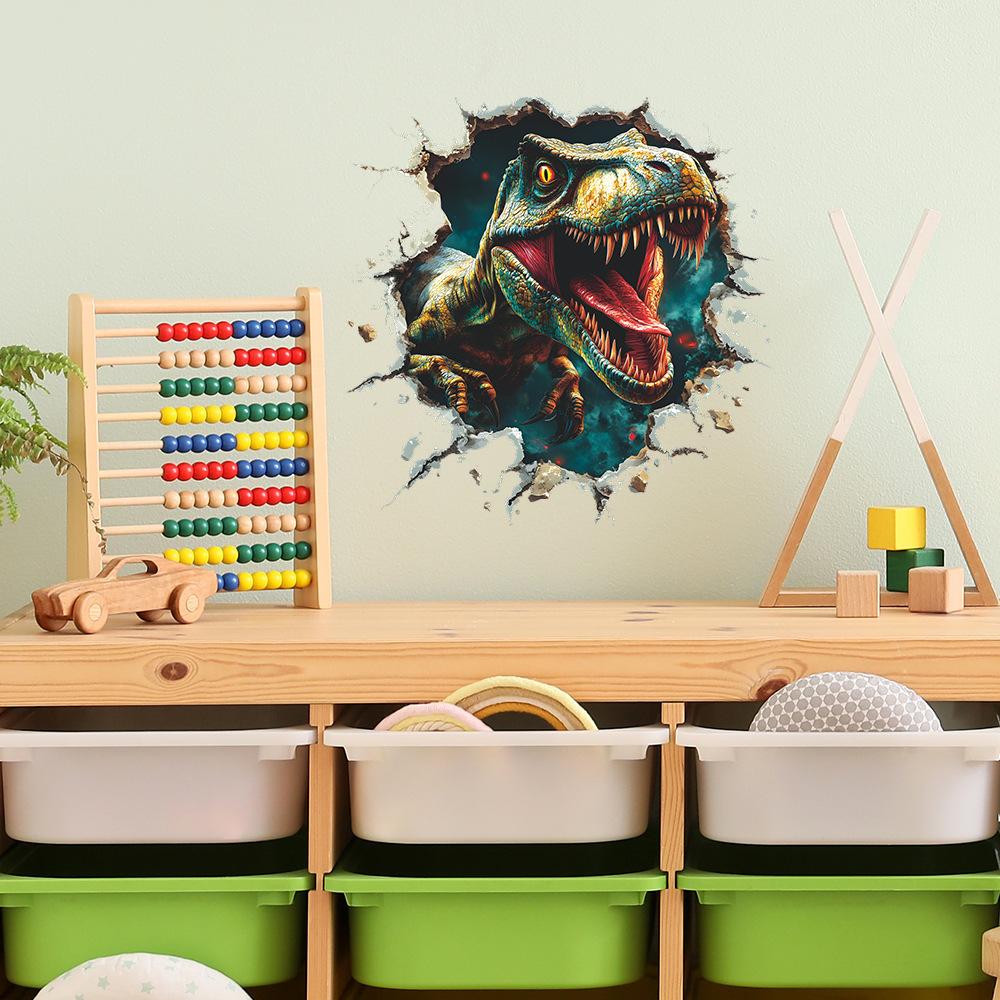 Self-adhesive 3D Wall Stickers Dinosaur Breaking Through Wall for Kids Room Bedroom Home Decor