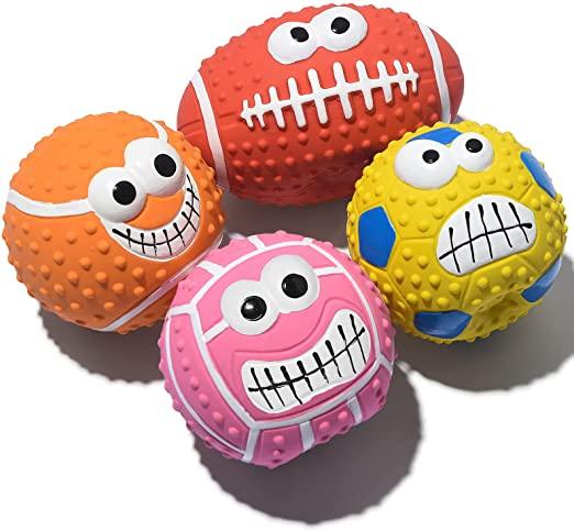 Resistant Dog Chew Balls Interactive Latex Rubber Dog Squeak Toys Soft Latex Rubber Dog Toy Ball Pet Latex Toy (as the picture,Ball 7cm/Olive 9.5*7cm)