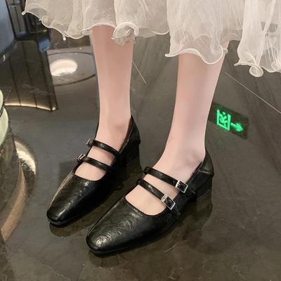 Modne lakierowane buty Mary Janes 2024 Lato Nowa Moda Kwadratowy Czubek Damskie Czółenka Wygodny Gruby Obcas Damskie Buty Jednoelementowe