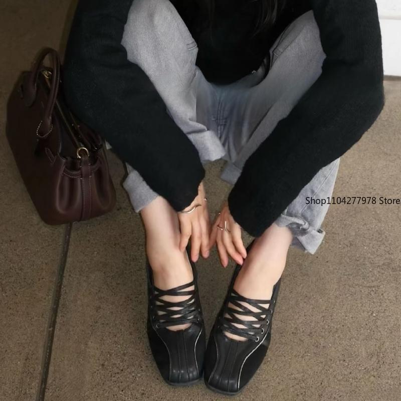 Fashion Women's Ballet Flats Fashion Korean Ballet Style Lace-up Retro Casual Shoes Comfortable Lightweight Ballet Sneakers