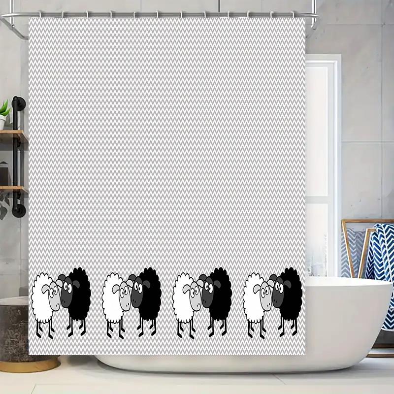 

Modern Farmhouse Sheep Shower Curtain Set For Bathroom Decor White Black Animal Pattern With Hook Rings, Perfect Gift Idea W60H190(CM)-1 Pcs