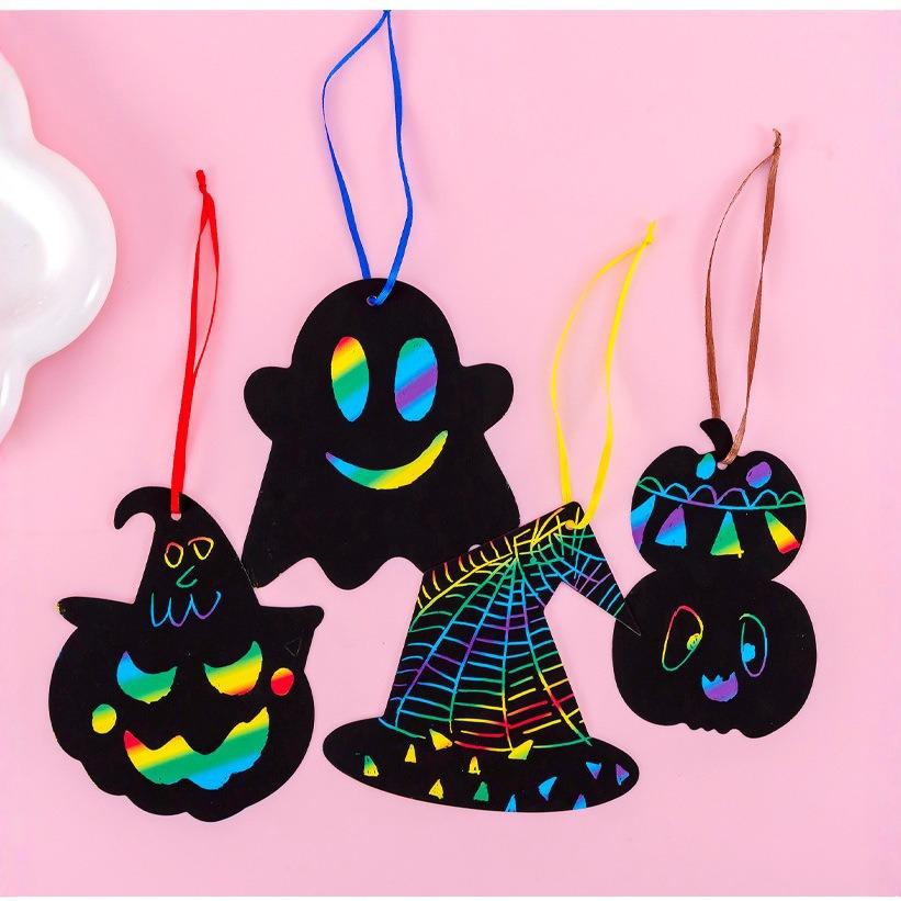 Halloween DIY Handmade Colorful Scratch Art Paper for Kids' Decoration